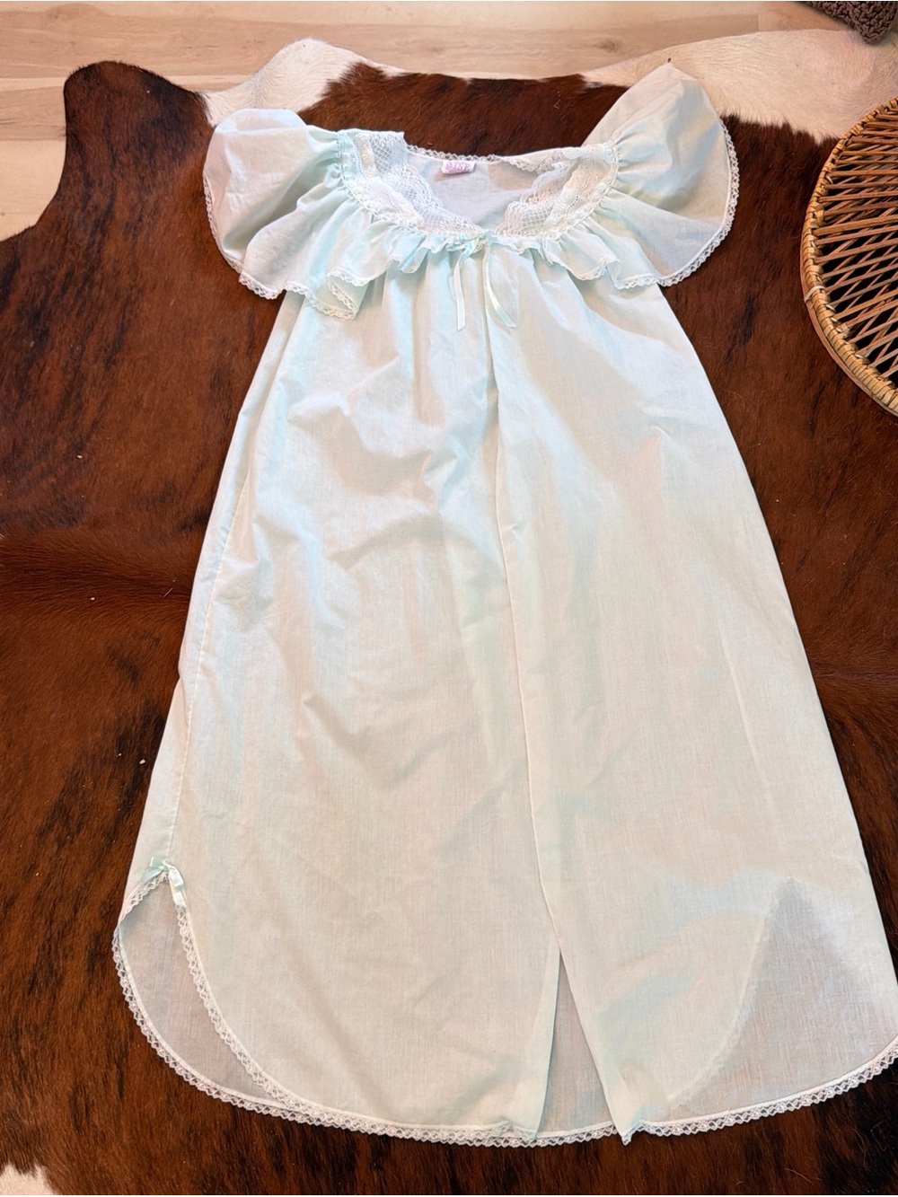 Light Blue Ruffle-Trim Cotton Chemise